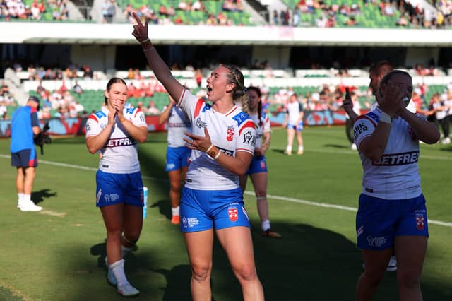 Wigan's Georgia Wilson celebrates England's win over Wales