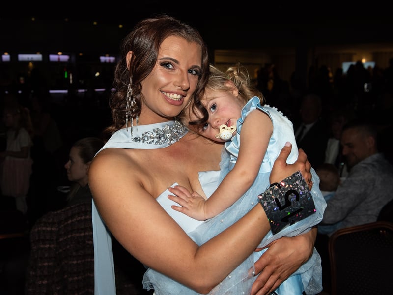 Finalist Katie Brown with her little girl at the Miss Blackpool 2026 beauty pageant finals at Ribby Hall. Photo: Lucinda Herbert