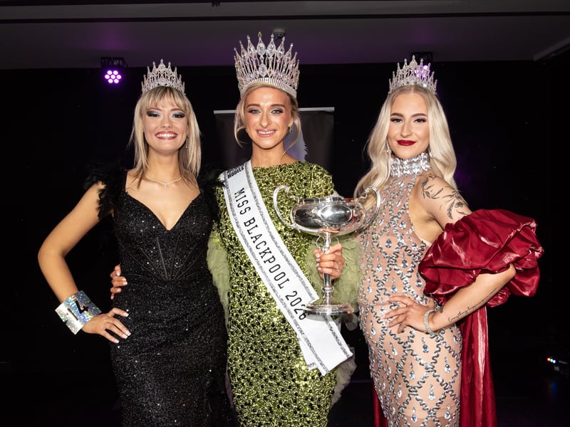 Georgia Frankland, 28, is crowned Miss Blackpool 2026 with second placed Millie-Rose Morgan and Ellie Norton, who was third. Photo: Lucinda Herbert