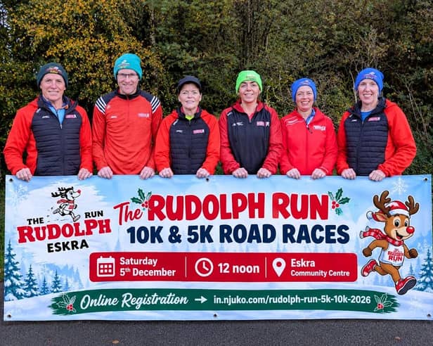 Pictured are Knockmany Running Club members in association with Eskra Community Association, excited to launch ‘The Rudolph Run 10K and 5K Races’ on Saturday, December 5 at 12 noon.