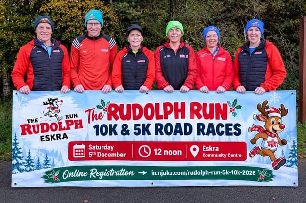Pictured are Knockmany Running Club members in association with Eskra Community Association, excited to launch ‘The Rudolph Run 10K and 5K Races’ on Saturday, December 5 at 12 noon.