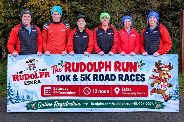 Pictured are Knockmany Running Club members in association with Eskra Community Association, excited to launch ‘The Rudolph Run 10K and 5K Races’ on Saturday, December 5 at 12 noon.
