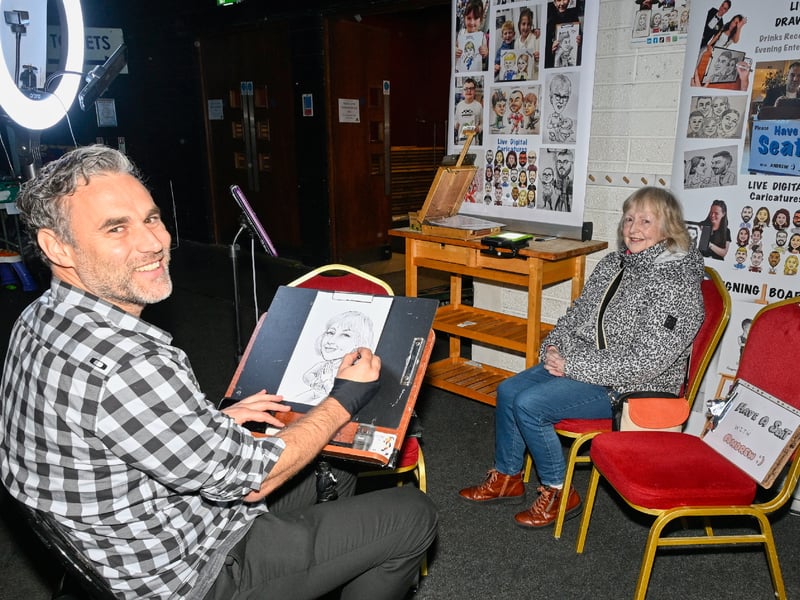 Andrew Goti, Goti Caricatures, with his caricature sketch of  Anna Gleeson