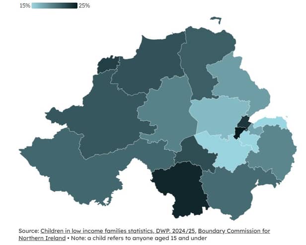 The current scale of child poverty in Northern Ireland according to the latest analysis from the Joseph Rowntree Foundation (JRF). SU1543CD26