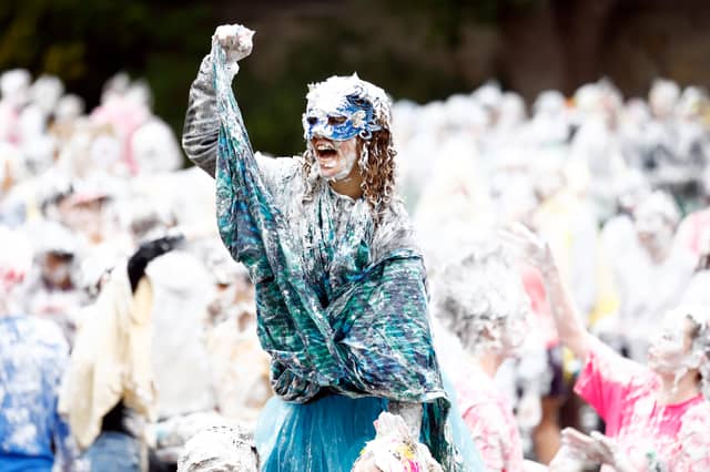 The annual Raisin Monday foam fight has erupted in St Andrews as university students embrace the tradition