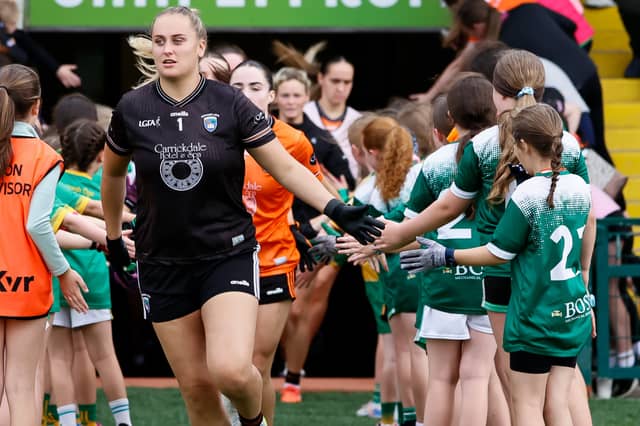 Goalkeeper Brianna Mathers runs out in the Box-IT Athletic Grounds earlier this year.