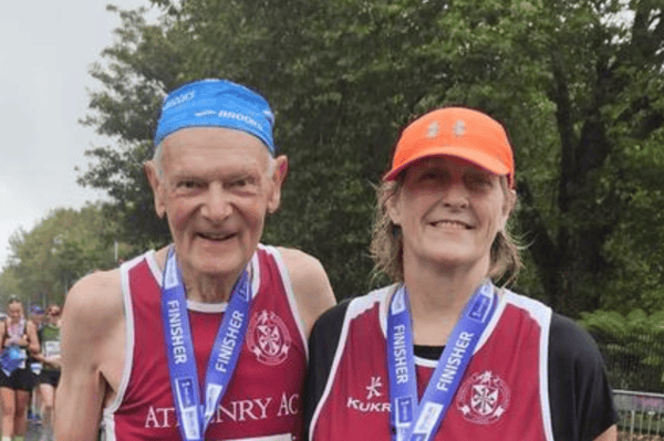 Peadar Nugent with clubmate and training partner Máire Treasa Beatty after completing yet another Dublin City Marathon.
