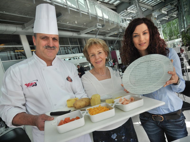 National Glass Centre chef Patrick Lesca, pictured in 2013 with Rona Williamson, who designed a signature dish and glass artist Katya Filmus who designed the serving dishes and plates.