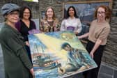 Pictured with the new painting on display at the Tower Museum, are, from left, Sinéad Smyth, artist, Josie Wood, The National Gallery London, Mayor of Derry City and Strabane District Council, councillor Grace Uí Niallais and Rohini Sharma, The National Gallery London.
