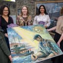 Pictured with the new painting on display at the Tower Museum, are, from left, Sinéad Smyth, artist, Josie Wood, The National Gallery London, Mayor of Derry City and Strabane District Council, councillor Grace Uí Niallais and Rohini Sharma, The National Gallery London.