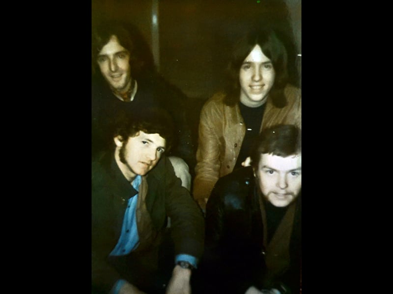 The Street, a Dawley area band of the 1960s/70s era. Back left, Dave Phillips, front left, Rob Green; back right Alan Phillips (no relation to Dave); front right, Arthur Brown.