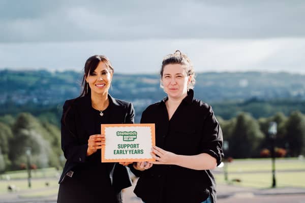 Michele Janes, director of Barnardo’s Northern Ireland, with Sheena Perry, from Strabane, who supported the Barnardo's election manifesto launch at Stormont.