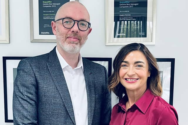 Darren Hardiman, who has been appointed managing director of Meaghers Pharmacy Group, pictured with founder and Plumbridge woman, Oonagh O'Hagan, who has been appointed Group CEO.