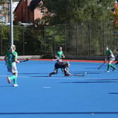 Honor Davison scores the first goal for Omagh in their 3-0 victory over Randalstown.