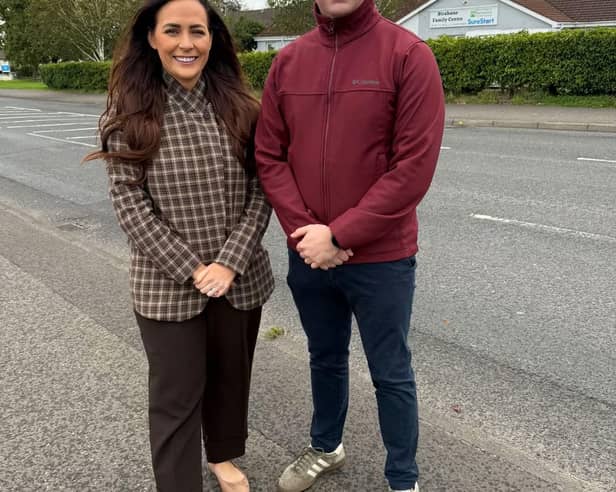 West Tyrone Sinn Féin MP., Órflaith Begley and Paul Boggs MLA., pictured after the meeting held to discuss concerns over safety on Melmount Road, Strabane.