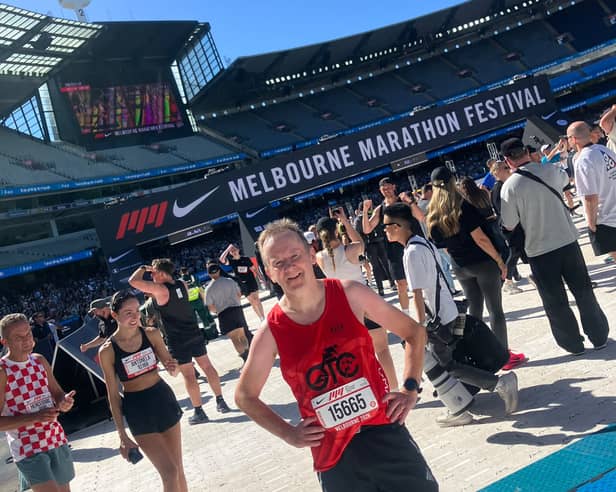 Omagh Triathlon Club's Pauric Quinn pictured at the Melbourne Marathon.