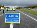 Gardai closing off a motorway road stock image
