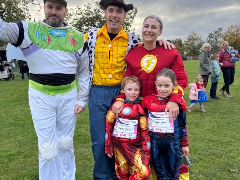 Beth Lane with six-year-old twins Ivy and Theo and entertainers.