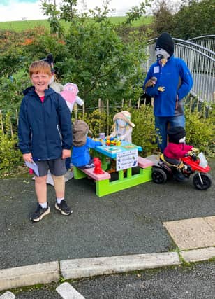 Dylan with Tullanisken Tots scarecrow. ST264309