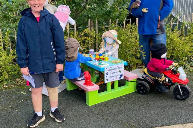 Dylan with Tullanisken Tots scarecrow. ST264309