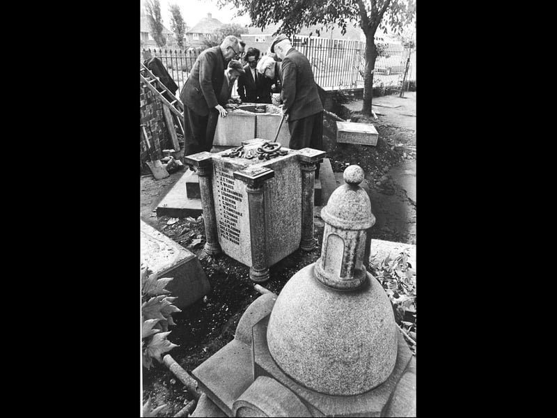 Watched closely by local war veterans and older residents, craftsmen carefully dismantle the stone structure of the Newtown war memorial at Mesty Croft in Wednesbury on August 18, 1970. Fifty years after attending the original unveiling, onlookers gathered once more to witness experts take the monument apart stone by stone, eventually recovering a corroded metal box resting atop the engraved plinth. Inside, workers discovered old watches, valuable coins, and medals left as a poignant time capsule to honour those who served, bridging half a century of community memory. Do you remember the dismantling of the Newtown war memorial at Mesty Croft back in 1970? What local war memorials or historical time capsules do you recall from around the area?