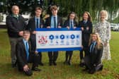 Chairman of the Board of Governors Mr Peter Aiken and Principal Miss Gillian Gibb, pictured with the senior prefect team, as Portadown College launches new development plan and refreshed Aspire vision.