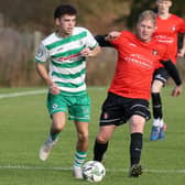 Full back Nathan Sloan in possession for Strathroy.GMF42002