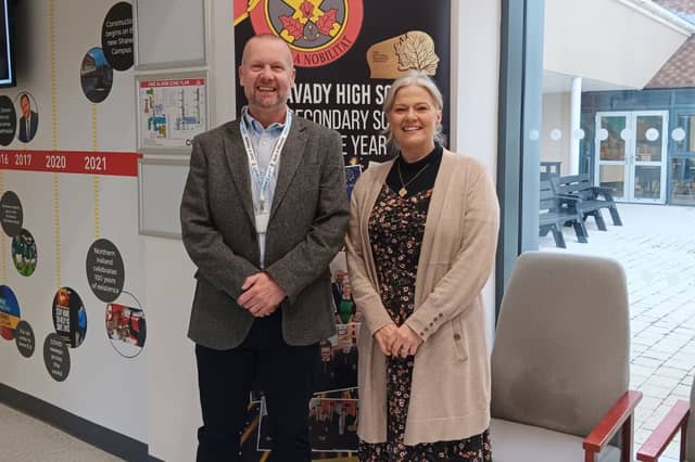 Mark Hylands and Helga Kingston at Limavady High School.