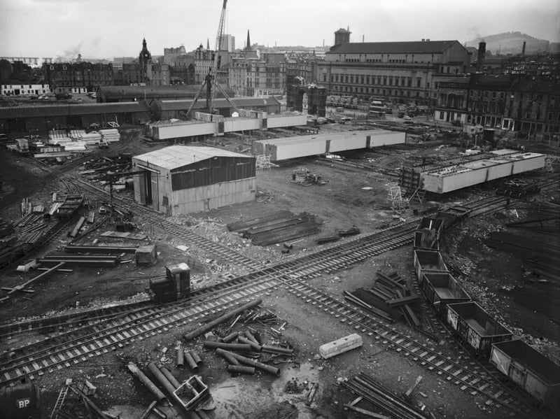 View from crane over dock showing semi demolished Royal Arch