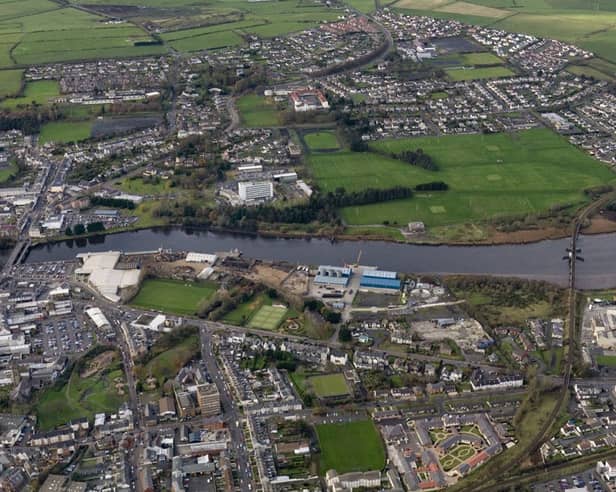 An aerial view of land controlled by Colerane Harbour Commission.