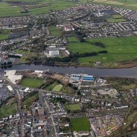 An aerial view of land controlled by Colerane Harbour Commission.