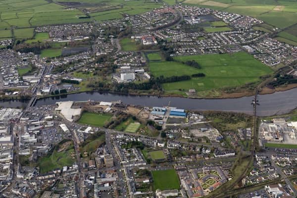 An aerial view of land controlled by Colerane Harbour Commission.