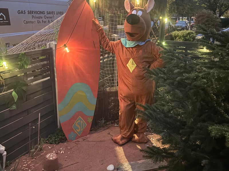 Scooby Do with his surf board. 