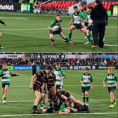 Match Action between Omagh ACcies U12s and Instonians U12s at Affidea Stadium.