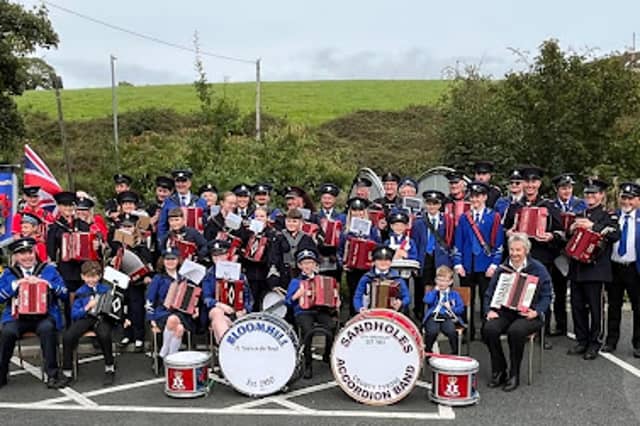 Bloomhill and Sandholes Accordion Bands celebrating 75 years on the road.