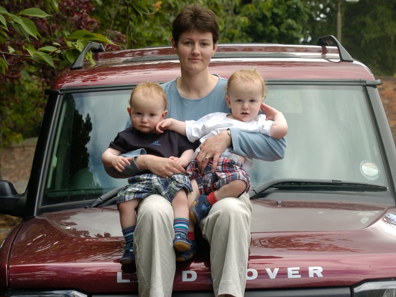 Trinity resident Kate Stuart is pictured in June, 2004, with twin sons Jonty and Oscar (left), aged 15 months, on her Land Rover, as she was angry about the proposed council ban on 4x4 vehicles in the city centre.