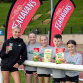 Flahavan’s League Ambassador Kirsti Foster with XC Squad Members from across Co Tyrone and Armagh, Eve O'Neill of Edendork Primary School, Dungannon, Jessie Crilly of Foley Primary School, Armagh, Paidi Daly of St Brigid’s Primary School Brocagh, Dungannon and Grace Gervin of St John’s Primary School, Moy.