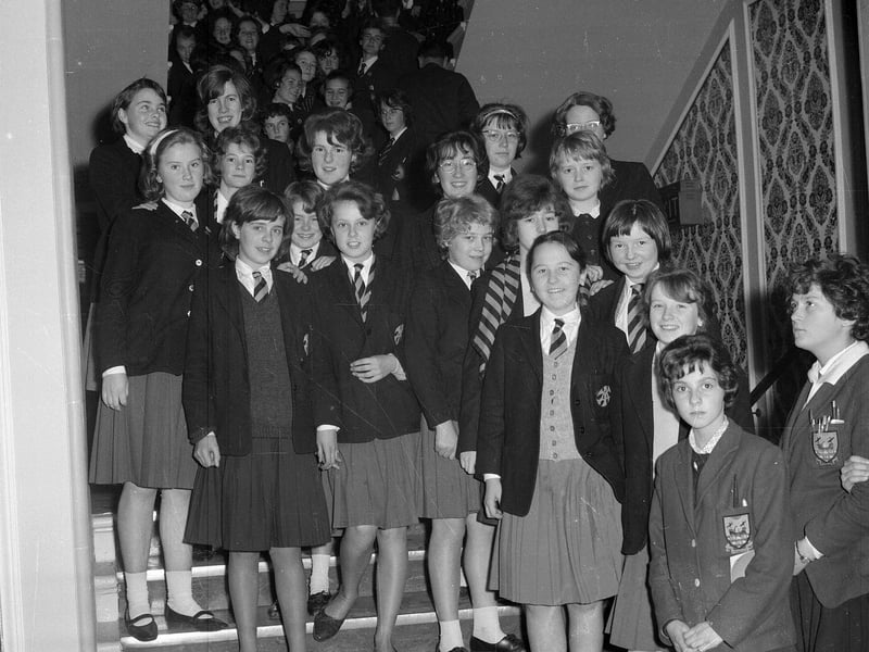 Pupils from Trinity Academy chosen to sing at a civic luncheon at Edinburgh City Chambers for King Olav of Norway when he made his state visit to Scotland in October 1962.