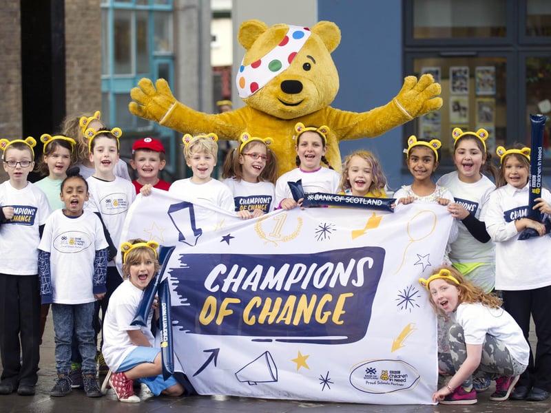 Pudsey Bear paid a visit to Trinity Primary in November, 2015, to celebrate Champions of Change, a schools partnership between BBC Children in Need and its principal partner, Bank of Scotland.
