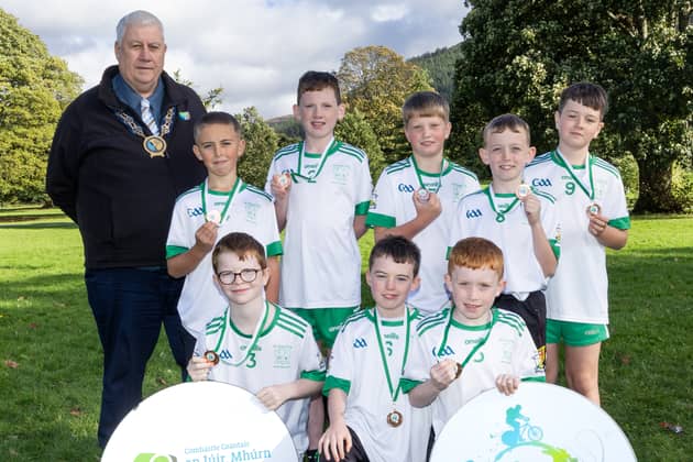PUPILS from Burren’s Carrick Primary School who won the girls’ team event at Newry, Mourne and Down District Council’s annual Be Active P7 schools’ cross-country event held at Kilbroney Forest Park.