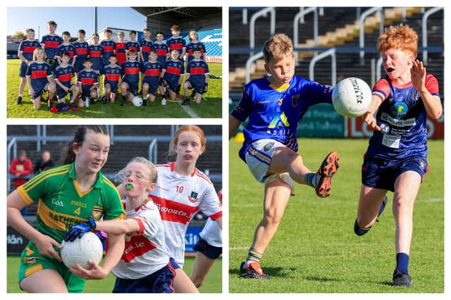 Laois Cumann na mBunscol finals 2026 action at Laois GAA Laois Hire O'Moore Park in Portlaoise.