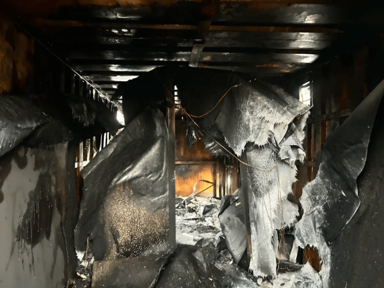 An arson attack left the NHS Covid portacabins on Blackpool South Car Park in a bad state. 