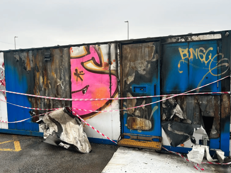 An arson attack left the NHS Covid portacabins on Blackpool South Car Park in a bad state. 