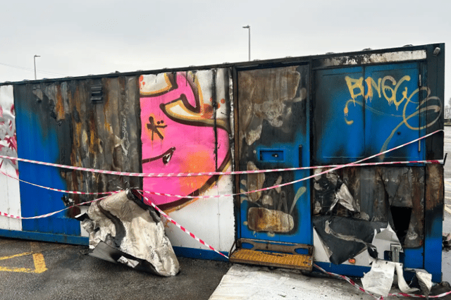 An arson attack left the NHS Covid portacabins on Blackpool South Car Park in a bad state.