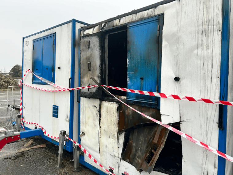 An arson attack left the NHS Covid portacabins on Blackpool South Car Park in a bad state.