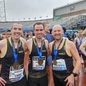 Omagh Harriers' Martin McIvor, Darrell Brogan and Ricky Duffy delighted after the Amsterdam Marathon.