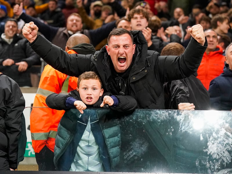 Celebrating Terry Devlin's late equaliser against Wolves.