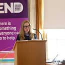  Professor Maria Lohan from the School of Nursing & Midwifery at Queen's speaking at the launch of the report, Understandings of Masculinities and Attitudes Towards Violence Against Women and Girls in Northern Ireland: Young Men’s and Boys’ Views and Practitioners’ Perspectives. 