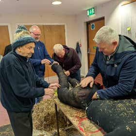 Scarecrow makers from Park Men's Shed hard at work.