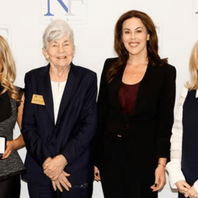  Róisín O’Brien from Salerno Secondary School, Carmel Naughton, Minister for Health Jennifer Carroll MacNeill and Aoife Ahern from UCD at the 2026 Naughton Foundation Scholarship awards.
